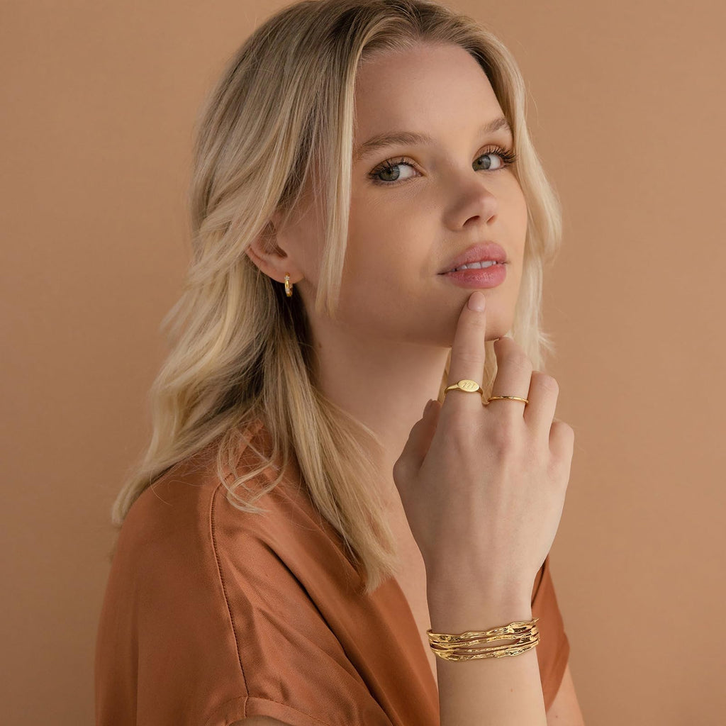 ENSKEFEN Gold Cuff Bracelets for Women Hammered Open Cuff Bangles Adjustable Gold Bracelets Irregular Bangle Bracelet