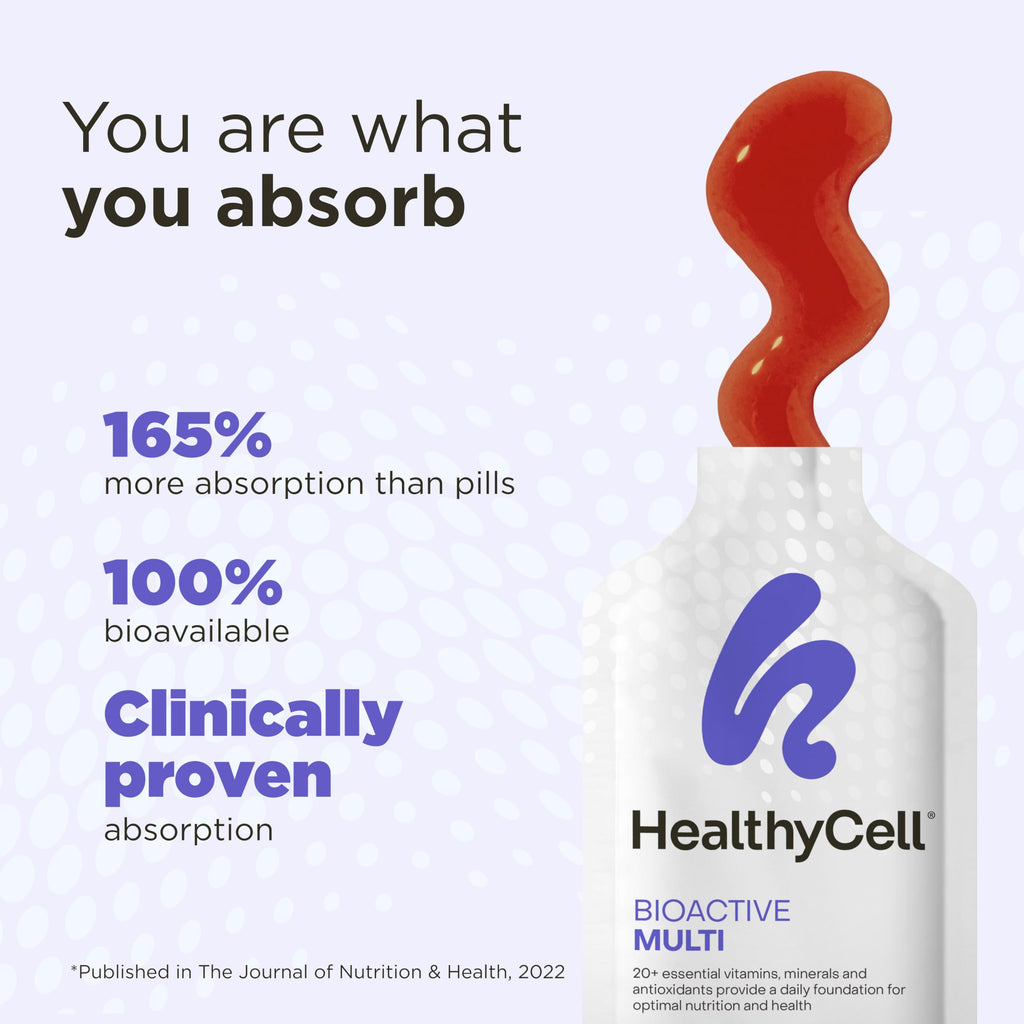 Healthycell Bioactive Daily Liquid Multivitamin for Men & Women – 20+ Essential Vitamins, Minerals & Antioxidants for Brain, Heart, Immunity, Energy, Skin & Hair Support - 30 Gel Packs