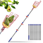 Qiullen 13 FT Extendable Fruit Picker Pole Tool Adjustable Long Handle Fruit Picker Metal Basket Fruit Grabber Tool with Protective Foam Pad Stainless Steel Garden Picker Tool for Apple Mango Lemon