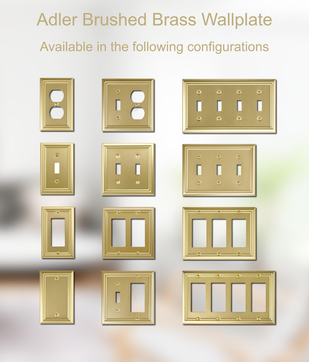 OKAWYC Single Duplex Outlet Light Switch Cover Adler Metal Wall Plate, 4-Pack Brushed Brass 1 Gang, for Receptacle Light Switch, Switch Cover Decorative Wallplate, Durable