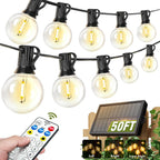 Nisocy Solar String Lights Outdoor Waterproof with Remote & Timer, LED Shatterproof G40 Bulbs, Solar Powered Patio Lights for Christmas, Winter Decor, Backyard, Porch, Garden, Wedding (50FT)