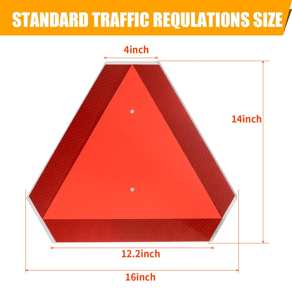 Slow Moving Vehicle Safety Sign,Slow Moving Vehicle Triangle Sign,Aluminum 14"x16" Engineering Grade Reflective for Golf Cart (Aluminum)