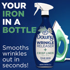 Downy Wrinkle Releaser Spray, All In One Formula, Removes Wrinkles, Static and Odor Eliminator, Crisp Linen Scent, 33.8 Fl Oz, Pack of 2 (Packaging May Vary)