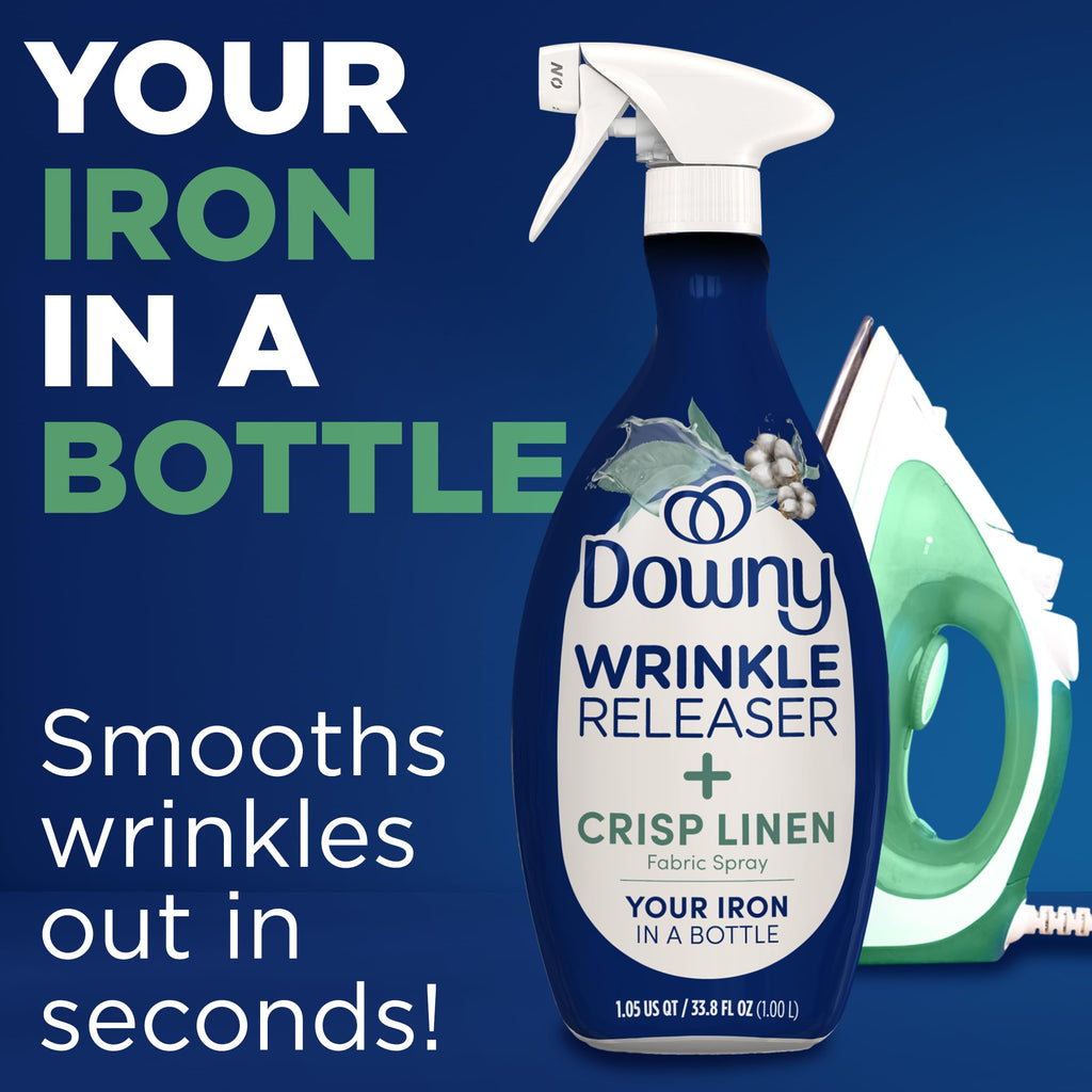 Downy Wrinkle Releaser Spray | All In One Wrinkle Release Spray, Odor Eliminator, Static Remover | Fabric Refresher & Ironing Aid for Clothes | 16.9 Fl Oz (Pack of 2) & 3 FL Oz, Crisp Linen Scent