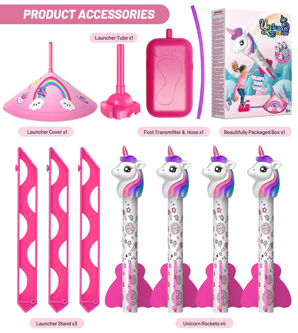beefunni Unicorn Rocket Launcher for Kids,4 Unicorns Outdoor Toys for Girls