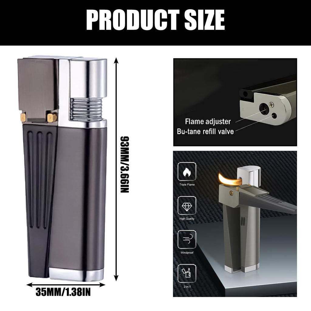 Tcairzl Foldable Lighter Multi-Purpose 2 in 1 Slant Jet Soft Flame Open Lighter Refillable Metal Torch Lighter with Accessories, Heavy-Duty Gift Box for Men Women Camping Kitchen (Without Gas) (4)