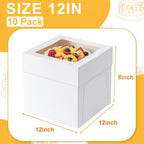 10 Pack Cake Boxes 12 Inch, 12x12x8 Inches Tall Cake Large Box, Disposable Cakes Transport Containers with Lids, Bakery Boxes with Large Window,for Cookies Pies Cupcakes Pastry-Wedding, Birthday,Party