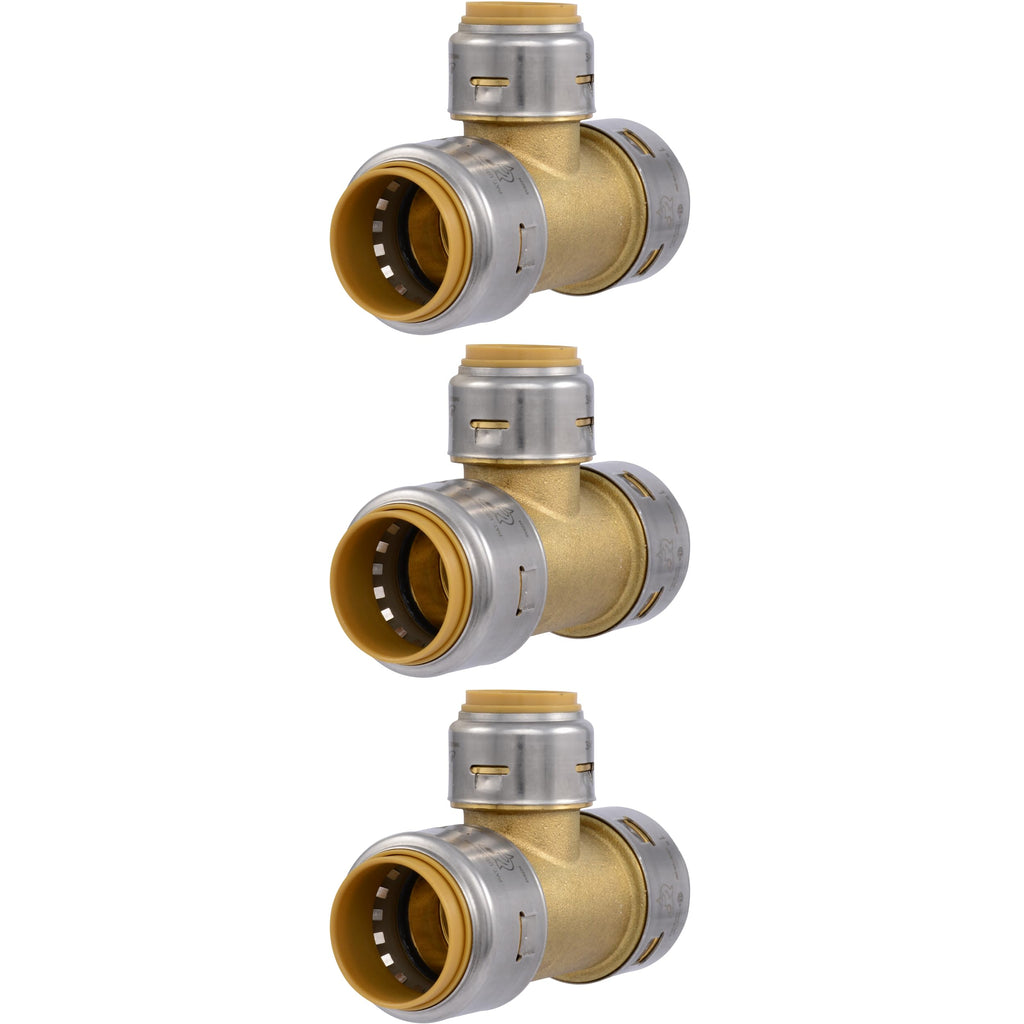 SharkBite Max 1 Inch x 1 Inch x 3/4 Inch Reducing Tee, Pack of 3, Push To Connect, PEX Pipe, Copper, CPVC, PE-RT, HDPE, UR416
