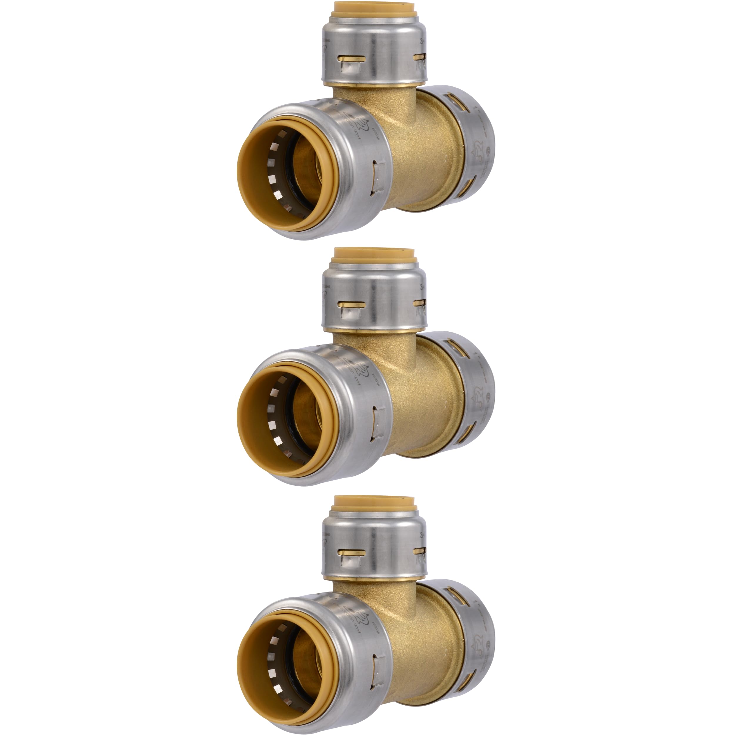 SharkBite Max 1 Inch x 1 Inch x 3/4 Inch Reducing Tee, Pack of 3, Push To Connect, PEX Pipe, Copper, CPVC, PE-RT, HDPE, UR416