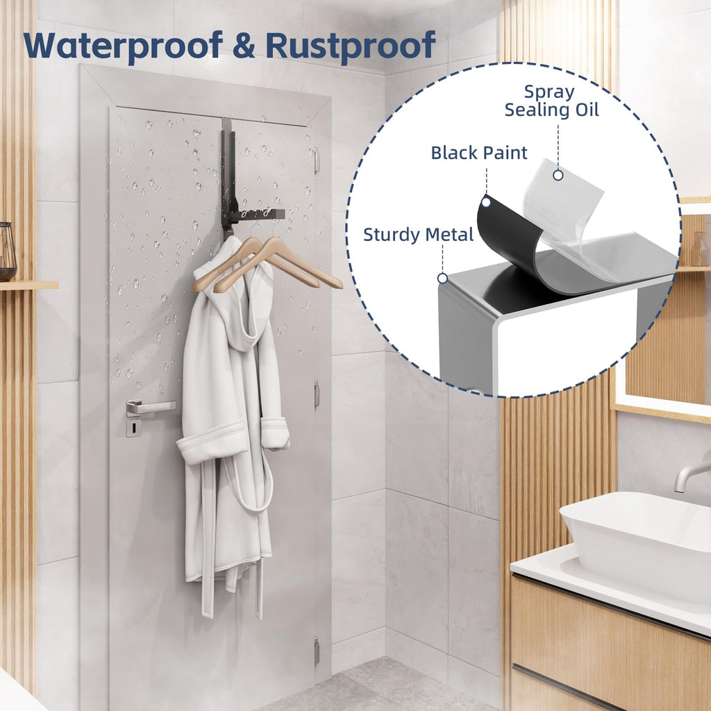 2 Pack Heavy Duty Over The Door Hooks, Over The Door Clothes Hanger, Over The Door Hanger, Foldable Over The Door Drying Rack for Laundry, Over Door Hook for Hanging Clothes,Rust-Resistant,Black