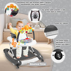 RefoereBabe Baby Walker with Wheels, 5 in 1 Baby Walkers for Boys Girls 6-12 Months, Foldable Walker Baby with Bouncer & Feeding Tray, Music, Adjustable Heights
