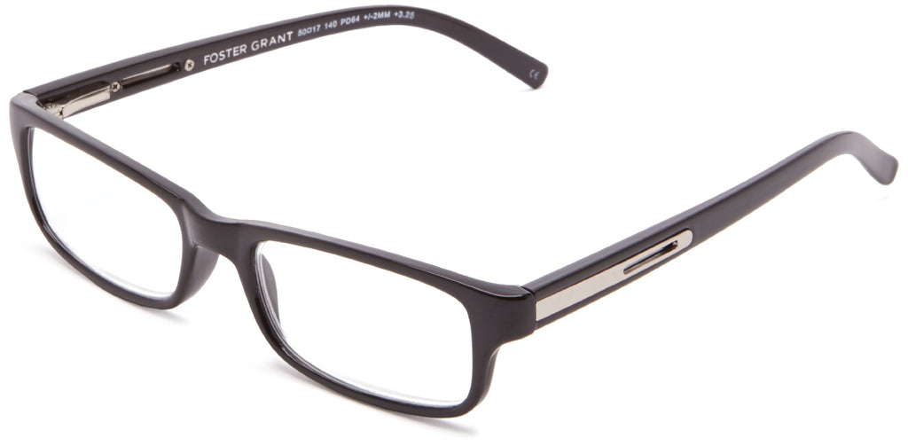 Foster Grant Men's Brandon Rectangular Reading Glasses, Shiny Black/Transparent, 50 Mm US