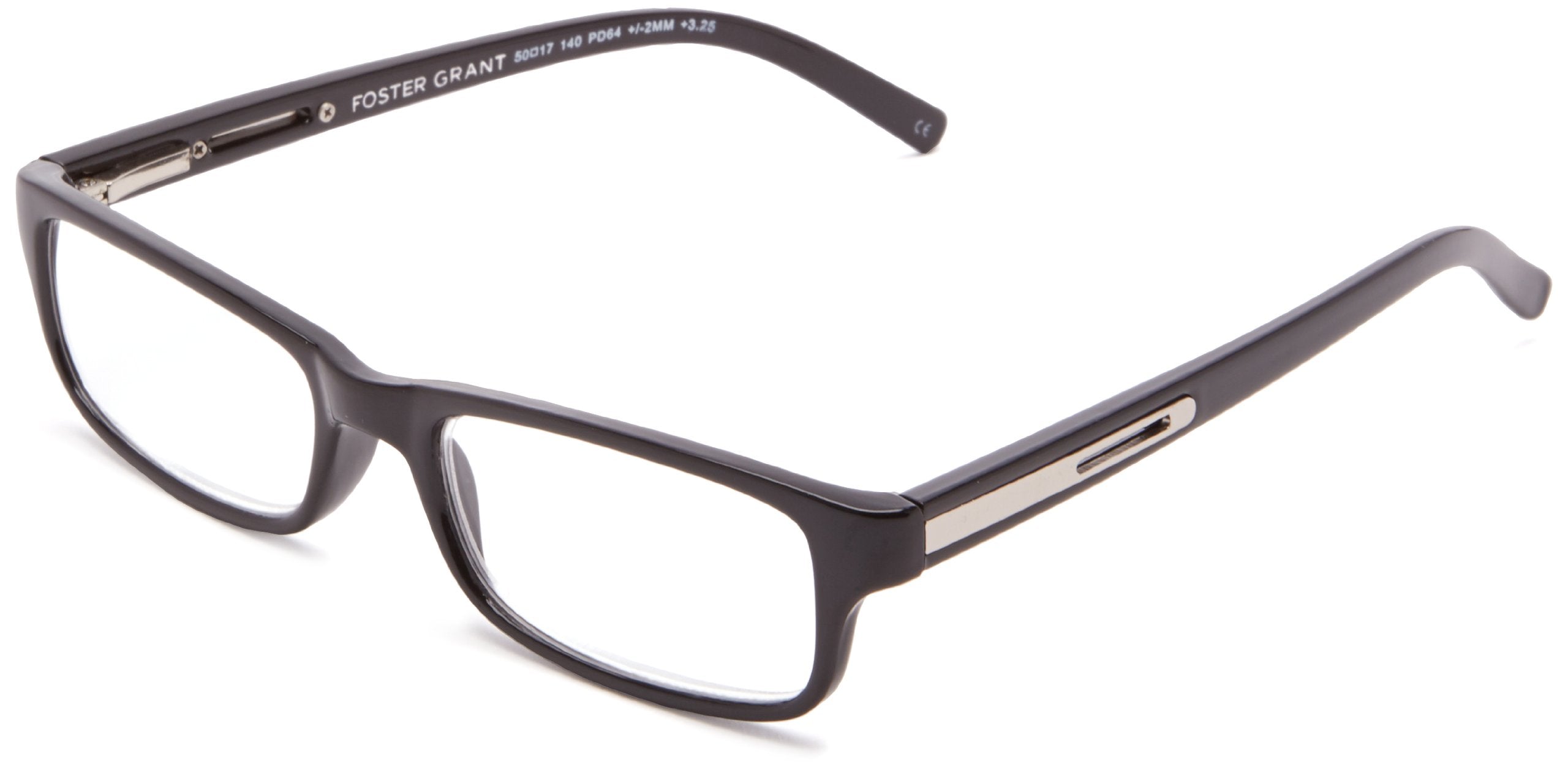 Foster Grant Men's Brandon Rectangular Reading Glasses, Shiny Black/Transparent, 50 Mm US