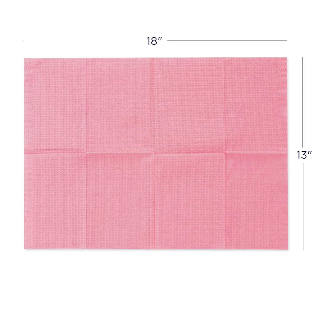 Practicon 125 Pack Pink Disposable Patient Bibs, 18" x 13", 3 Ply Waterproof Paper Bib Sheet with Poly Back, Dental, Medical, Tattoo, Nail Tray or Table Cover, 125 Pack