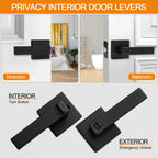 Sopoby 6 Pack Matte Black Door Handles Privacy Door Levers, Keyless Interior Door Knobs Square Door Levers Heavy Duty Door Locks for Bedroom Bathroom, Reversible Flat Levers