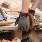 HANDLANDY Leather Work Gloves Mens & Women, Utility Safety Mechanic Working Gloves Touch Screen, Flexible Breathable Yard Work Gloves (XL, Brown-Cowhide Palm)