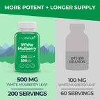 White Mulberry Leaf Extract 500mg - Sourced from Morus Alba Leaf, 200 Vegetarian Capsules, Supplement for Natural Balance and Wellness, 200-Day Supply, GMP Certified, Made in USA