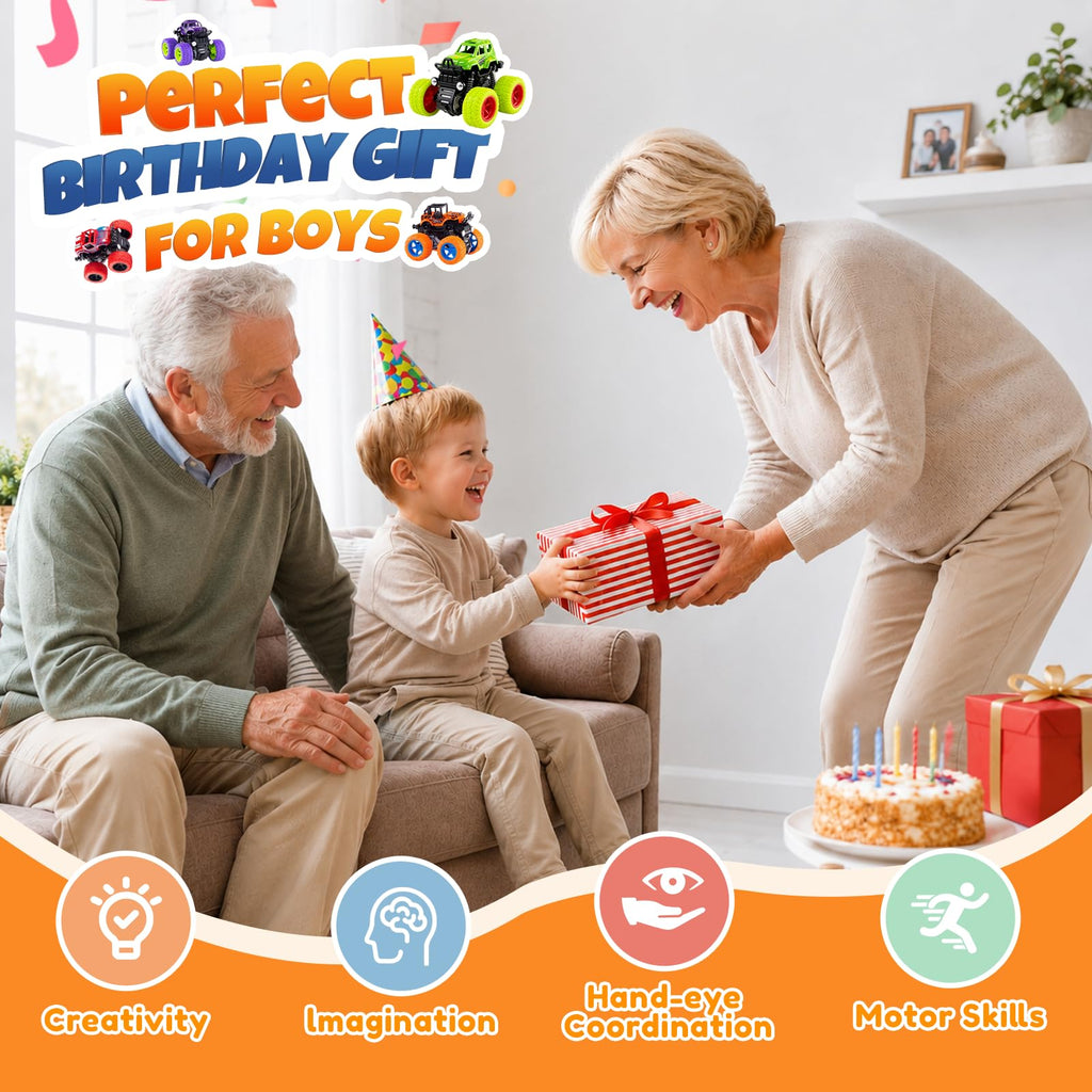 ANAOER 4 Pack Monster Trucks Toys for Boys 2 3 4 5 6 7 Year Old, Friction Powered Pull Back Car Toys for Toddlers Kids Ages 3-5 2-4 4-7, Best Birthday Christmas Party Gift for Boys and Toddlers