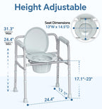 HOMLAND 3-in-1 Bedside Commode Chair with Sturdy Dual-Crossbar Support Construction, Stable Portable Commode Toilet with 7.5Qt Potty Bucket, 350 Lbs Bedside Commodes for Seniors, Silver