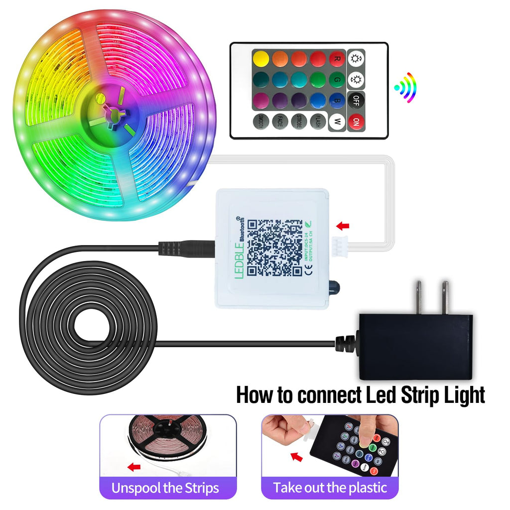 AILBTON Led Strip Lights,60ft Music Sync Color Changing, Built-in Mic,Bluetooth App Control LED Tape Lights with Remote,5050 RGB Rope Light Strips