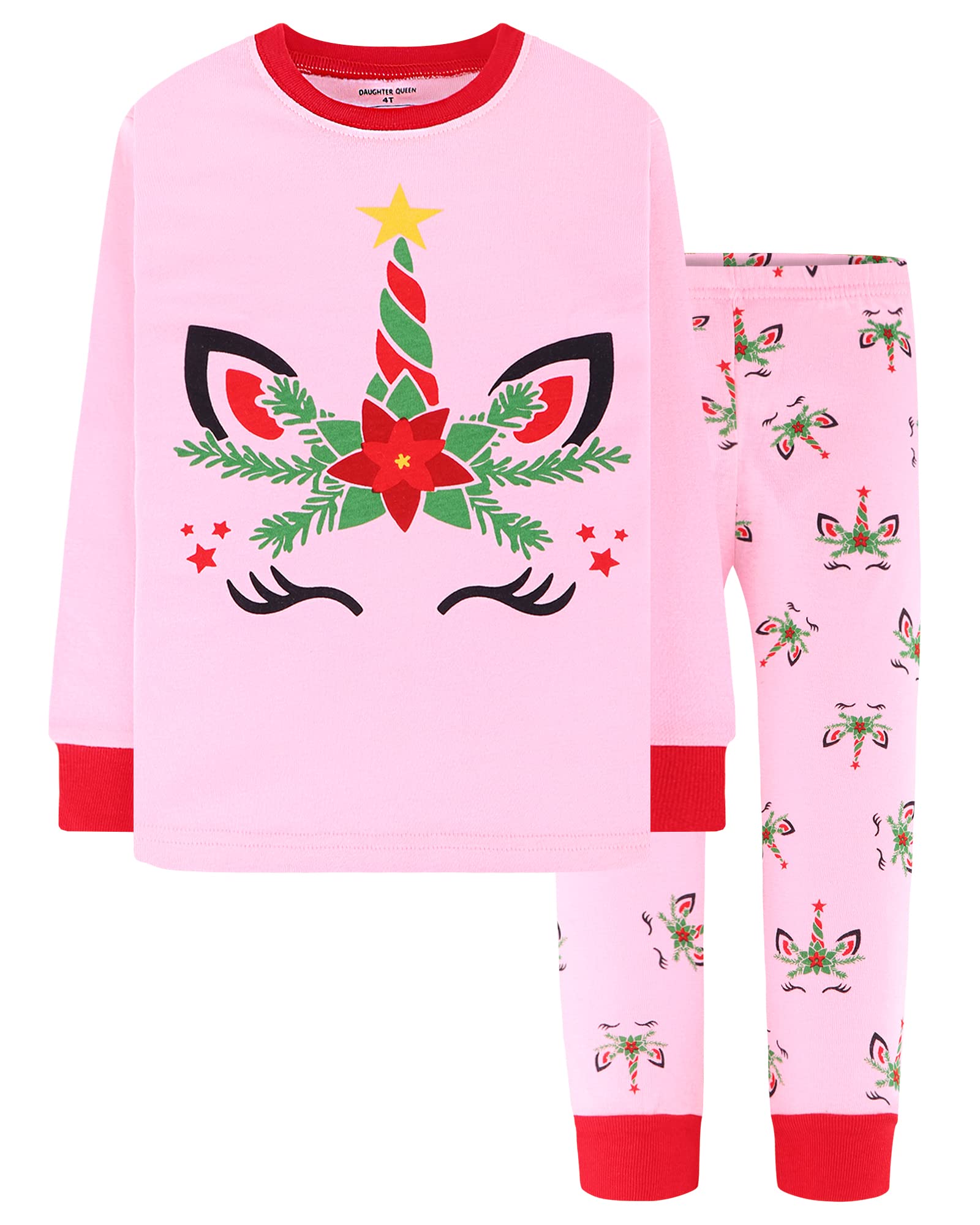 DAUGHTER QUEEN Girls Christmas Pajamas Set 100% Cotton Pjs Unicorn Pajamas for Big Girls Pj Kids Sleepwear Clothes Xmas Jammies Size 12 11 10-12 Youth Years