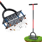 Lawn Aerator Tool, 16 Iron Spikes Manual Grass Aerator Lawn Tool with Spring-Loaded Design & Adjustable T-Handle, Automatic Leaf and Dirt Cleaning Yard Aerator for Loosening Soil Aerating Patio Garden