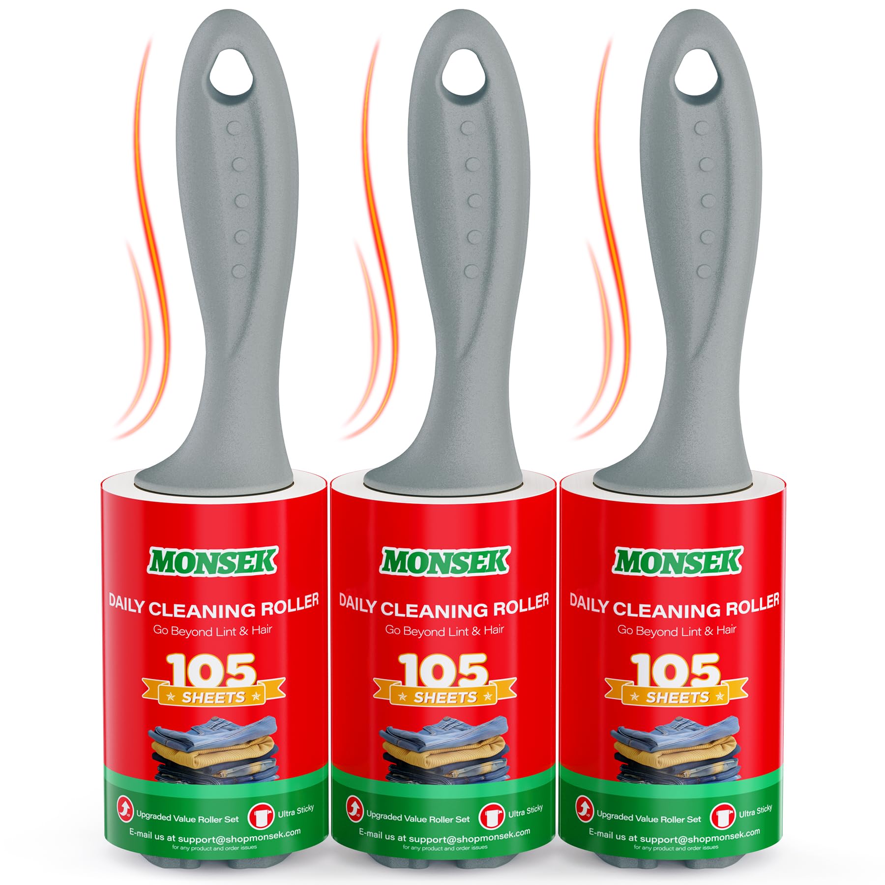 MONSEK 4X Extra Sticky Lint Roller for Pet Hair, Lint Rollers 315 Sheets Mega Value Set, Pet Hair Remover with 3 Upgraded Handle 3 Rollers, Portable Lint Remover for Clothes, Furniture, Dog & Cat Hair