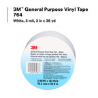3M Vinyl Tape 764, General Purpose, 3 in x 36 yd, White, 1 Roll, Light Traffic Floor Marking Tape, Social Distancing, Color Coding, Safety, Bundling