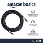 Amazon Basics RJ45 Cat-6 Ethernet Patch Internet Cable, 1Gbps Transfer Speed, Gold-Plated Connectors, 50 Foot, for PC, TV, Tablet, Router, Printer, Black