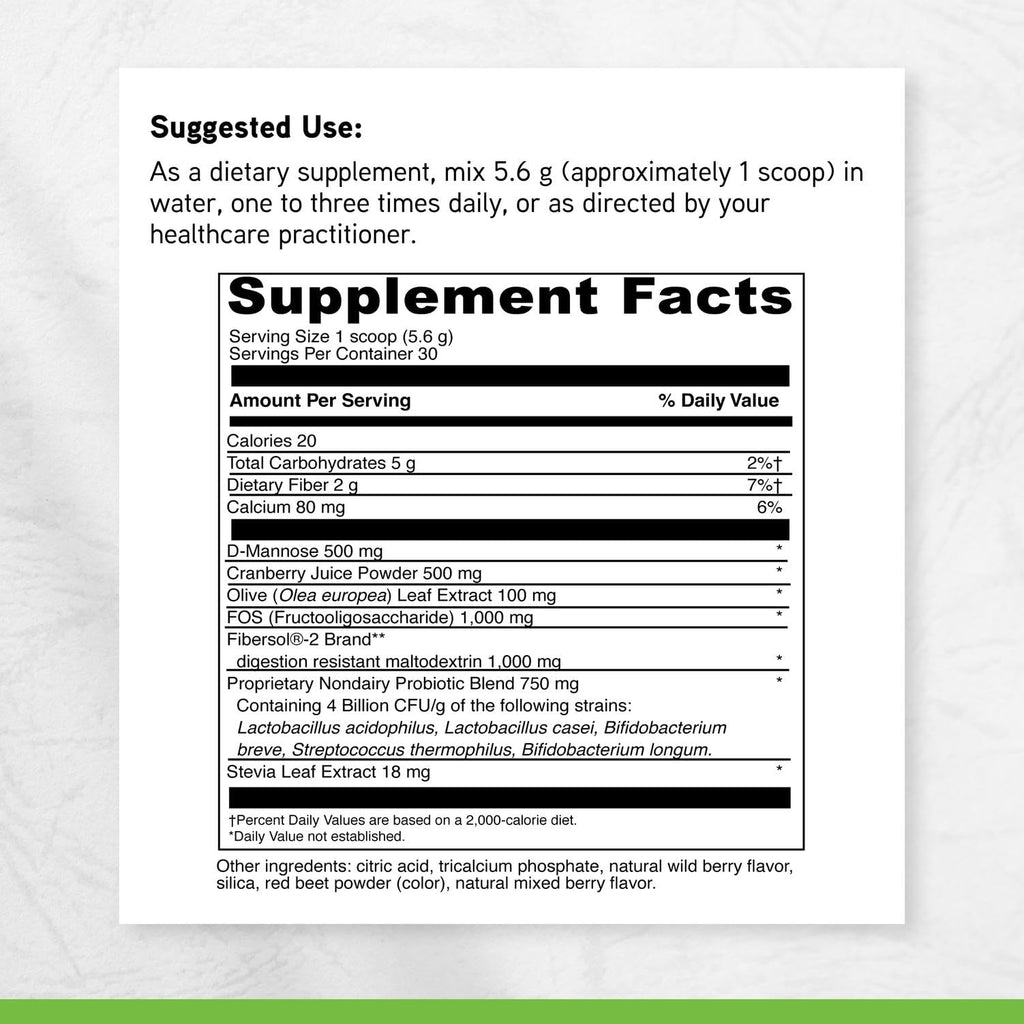 DAVINCI Labs D-Mannose Complex - Powder Drink Mix Supports Immune System & Urinary Tract Health* - Bladder Health Aid with Calcium, Cranberry Juice Powder & Prebiotic Fiber* - 30 Servings (168.57 g)