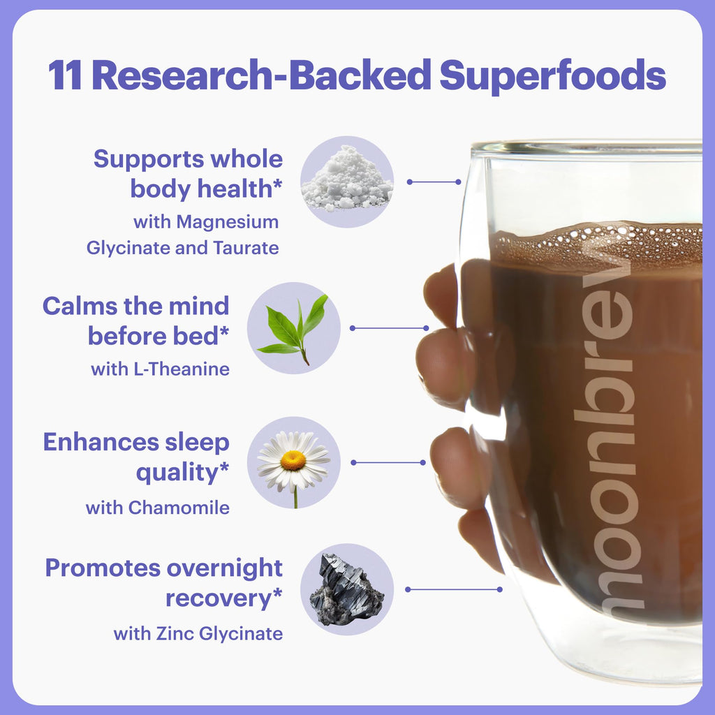 MoonBrew Nighttime Magnesium Hot Cocoa, Natural Sleep Aid Drink Mix for Adults - Calming Melatonin-Free Sleep Support - Sleepy Hot Chocolate Powder with L-Theanine, Passionflower & Zinc Glycinate