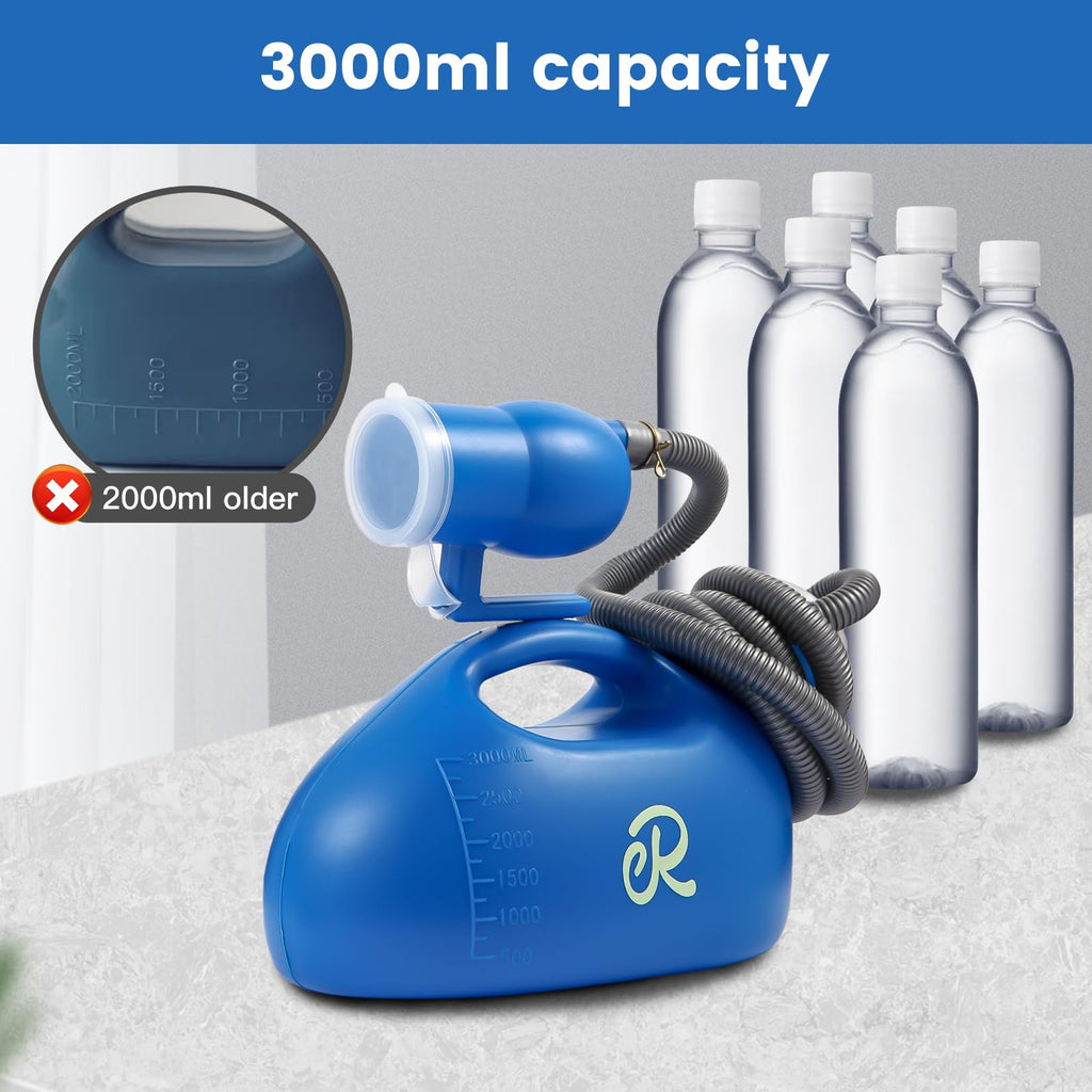 Retrona Men's Portable Urinals - on Bed Male Pee Bottle No-Leak Lock for No-Spill Nighttime - Bedridden, Travel Elderly - Extra Large 3000ml 79" Long Tube with Night Glow (Male)