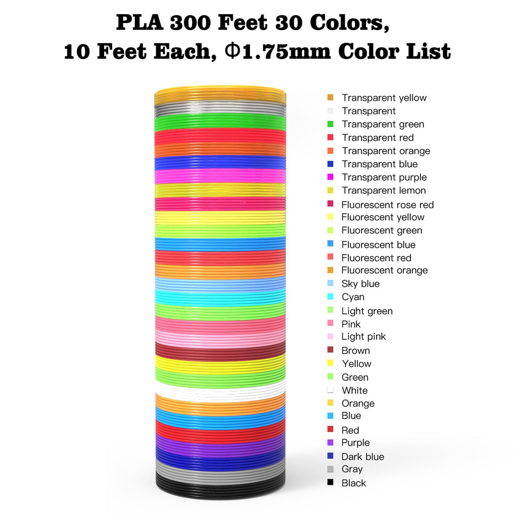 dikale 3D Pen Filament Refills 30 Colors, Bonus 250 Stencils eBooks - 3D Pen Filament PLA 1.75mm,Non-Toxic, Smooth Printing Refills