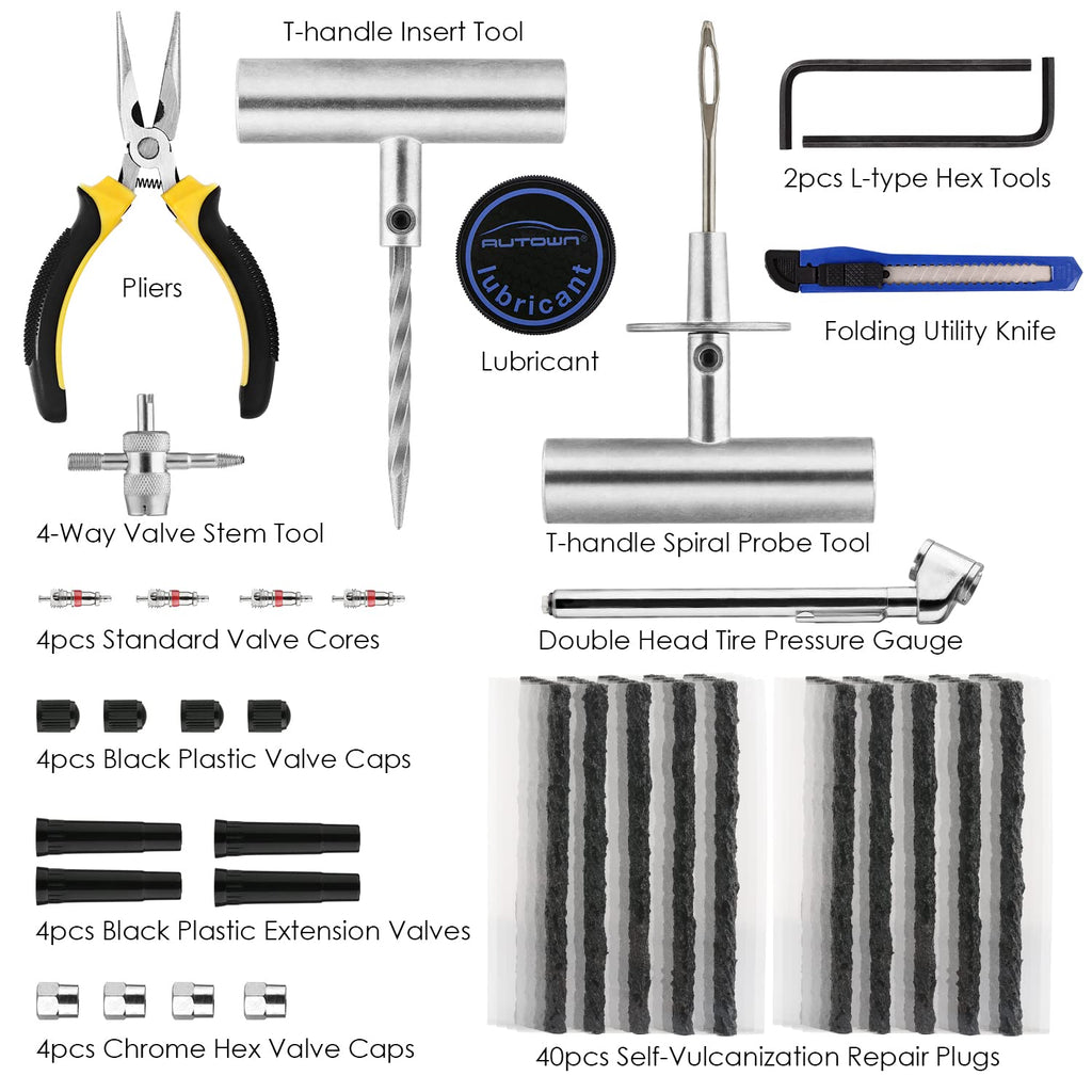 AUTOWN Flat Tire Repair Kit 68pcs, Heavy Duty Tire Plug Kit to Fix Puncture