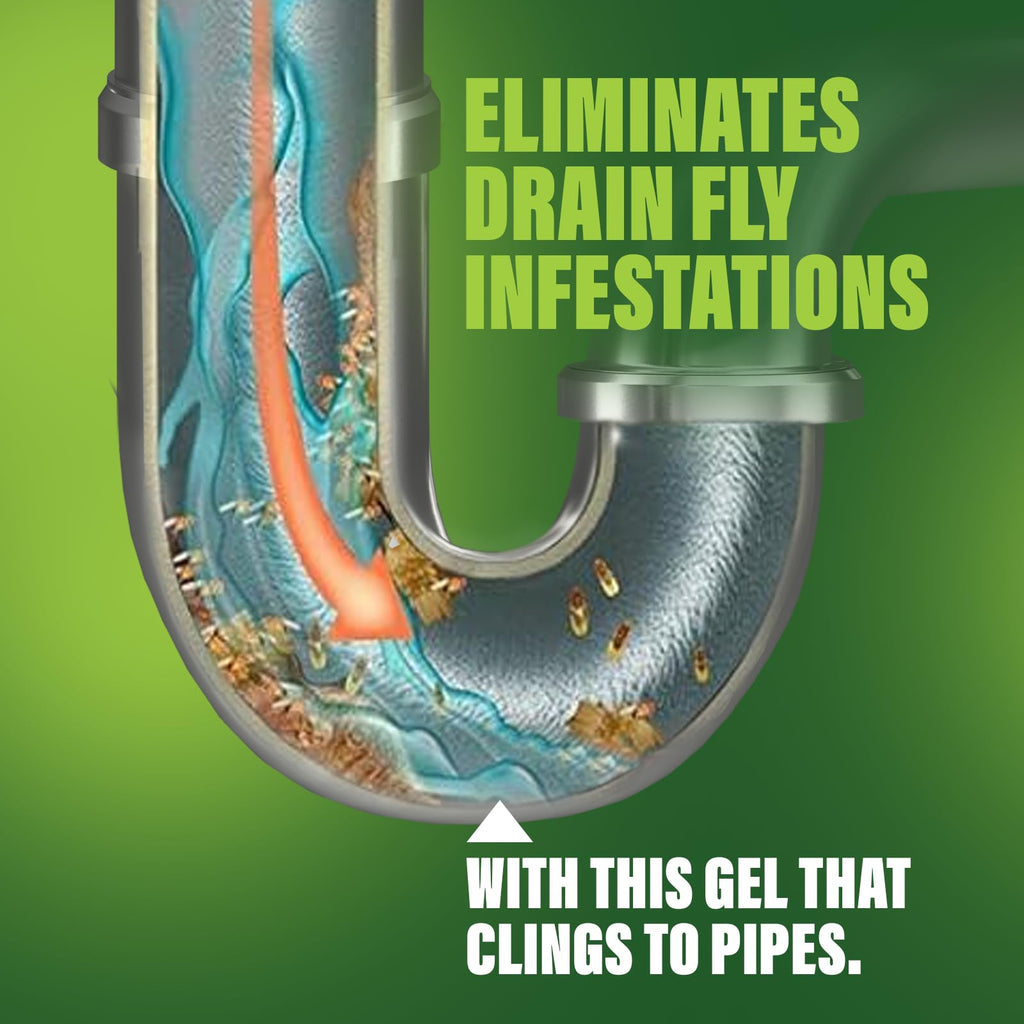 Green Gobbler Fruit Fly Killer+ - Kills Fruit Flies, Drain Flies & Sewer Flies, Gel Treatment for Use in Sinks & Pipes - Safe for Septic Systems, 32oz - Up to 8 USES (2 Pack)