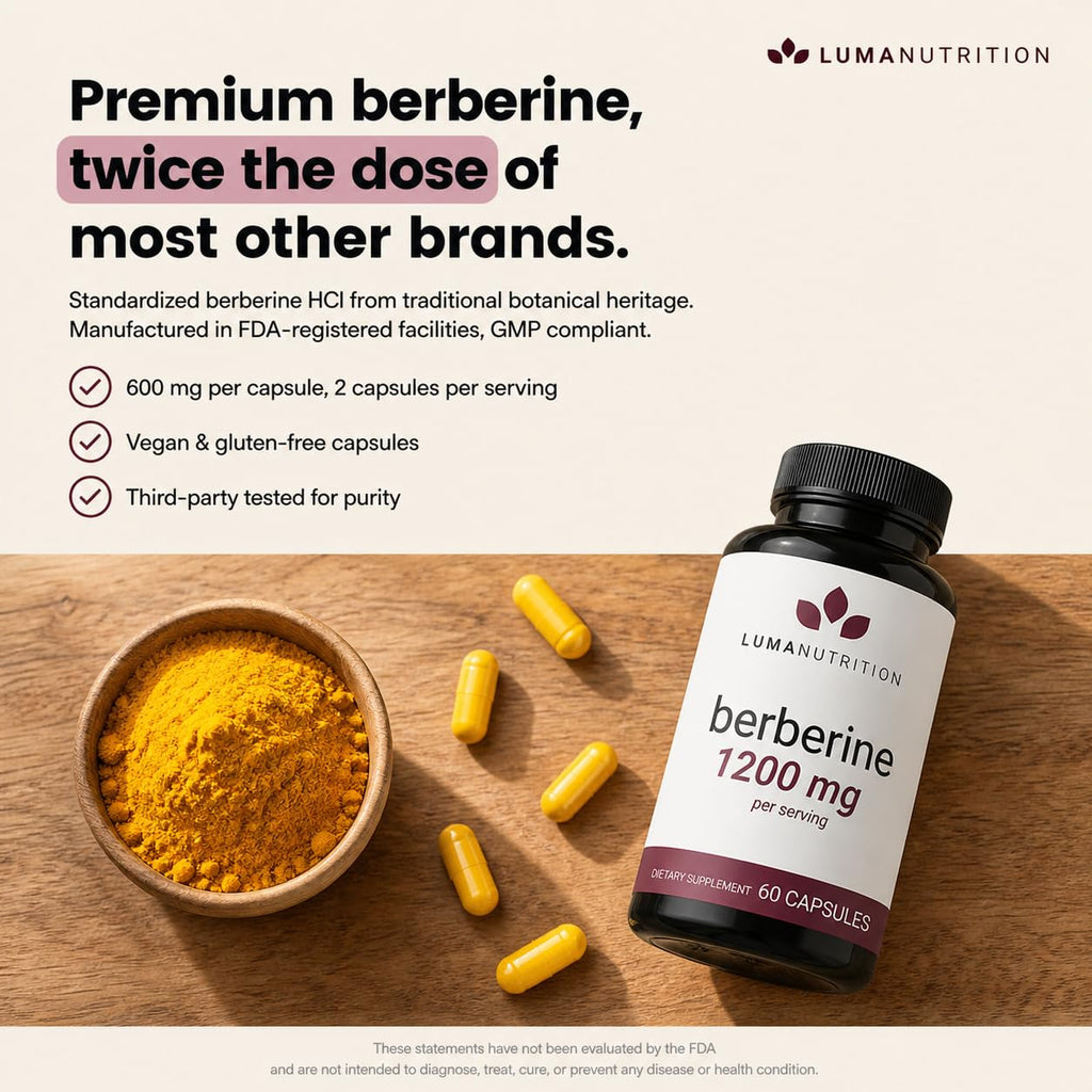 Luma Nutrition Pure Berberine Supplement - Berberina 1200mg - 60 Capsules
