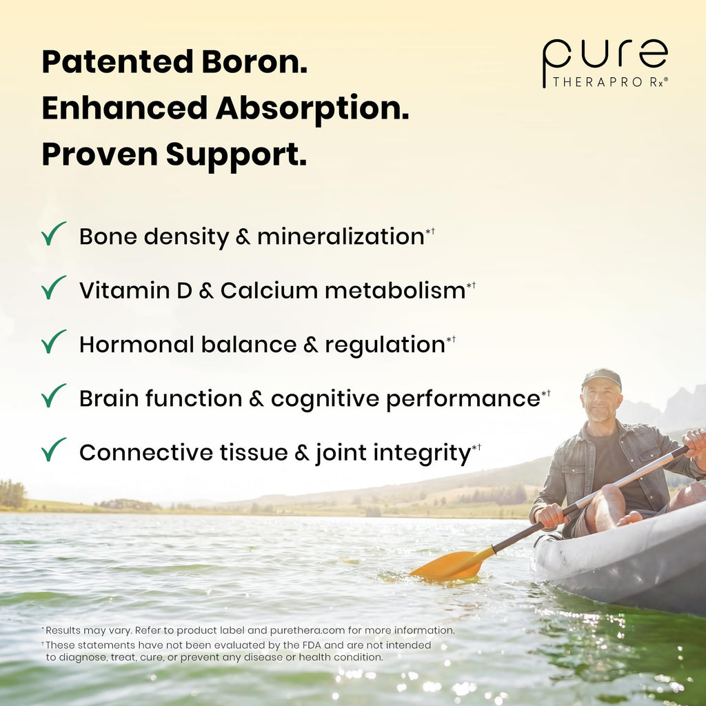Pure TheraPro Rx Bio Boron, 30mg/Capsule, 90 Capsules, Bororganic Glycine Boron Supplements for Men & Women, Vegan Mineral Supplements for Bones, Cardiovascular Function & Immunity Support
