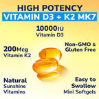 Vitalibre Vitamin D3 K2 Supplement, 10000 IU D3 / 200 mcg K2 MK7, Calcium Absorption, Bone, Heart, Immune & Mood Support, Enhanced Absorption, No Soy, Easy to Swallow, 180 Softgels
