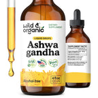 Wild & Organic Ashwagandha Drops - Mood Support & Positive Energy - 500 mg Ashwagandha for Women & Men - Add to Tea Liquid Extract for Relaxation - Non-GMO, Sugar & Alcohol-Free Tincture - 4 fl oz