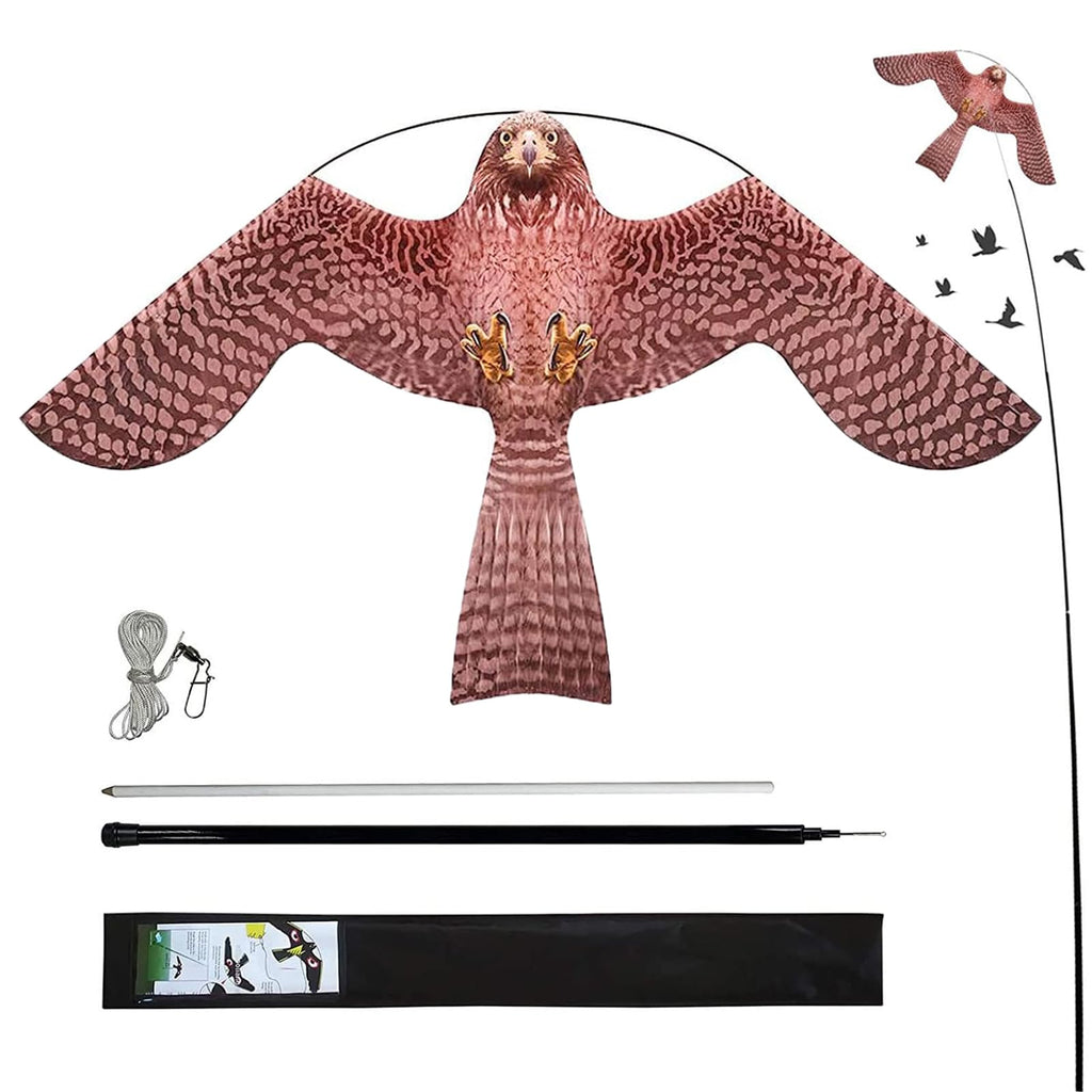 Flerigh Bird Hawk Flying Kite with Pole Crops Farm Protector Bird Scarer Flying Kite with 6m Pole-Style A