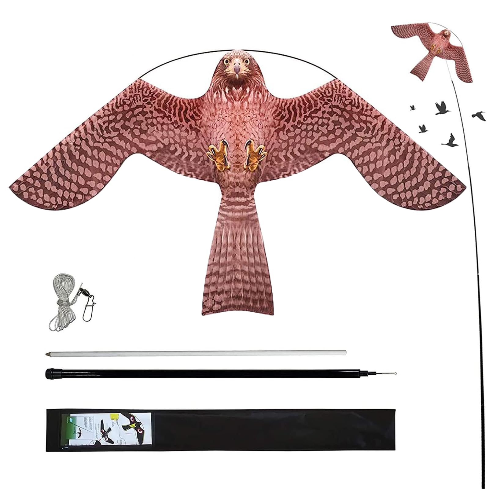 Flerigh Bird Hawk Flying Kite with Pole Crops Farm Protector Bird Scarer Flying Kite with 6m Pole-Style A