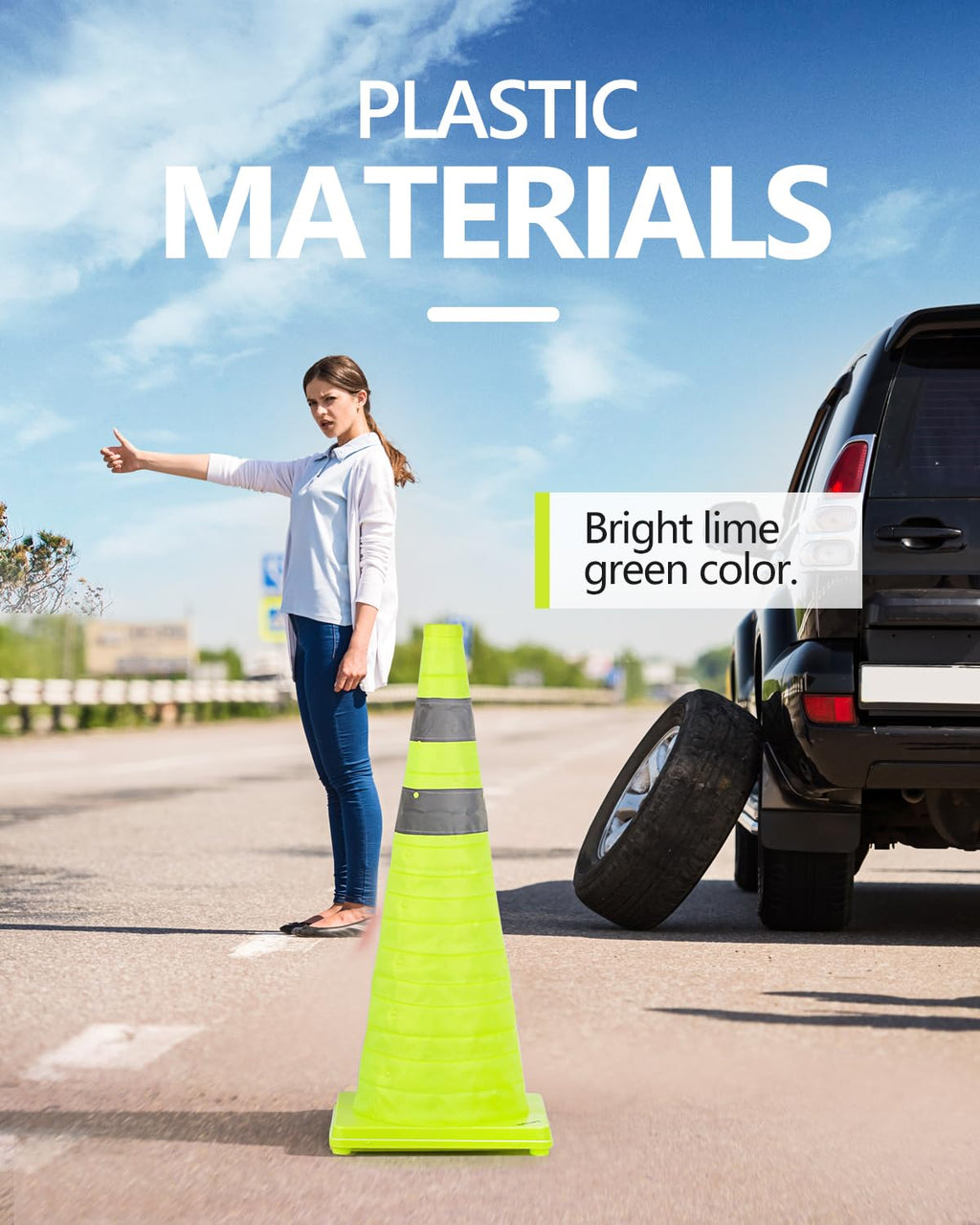 BATTIFE 40 Pack 28 Inch Collapsible Traffic Cones, Lime Green Safety Cones