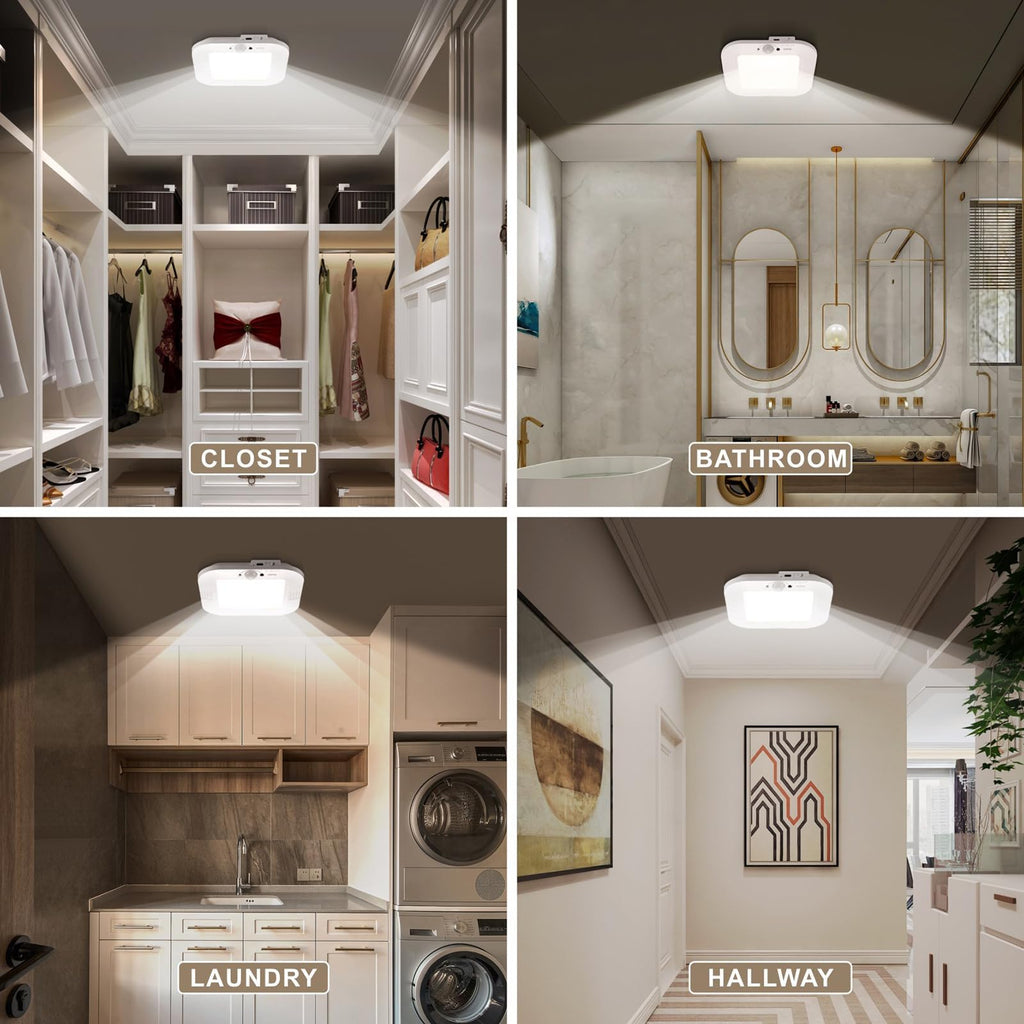 ANOTEK Rechargeable Motion Sensor Ceiling Light, 220LM 6000K Closet Light with USB Cable, 2000mAh Wireless LED Light for Stairway, Hallway, Pantry, Shower, Shed