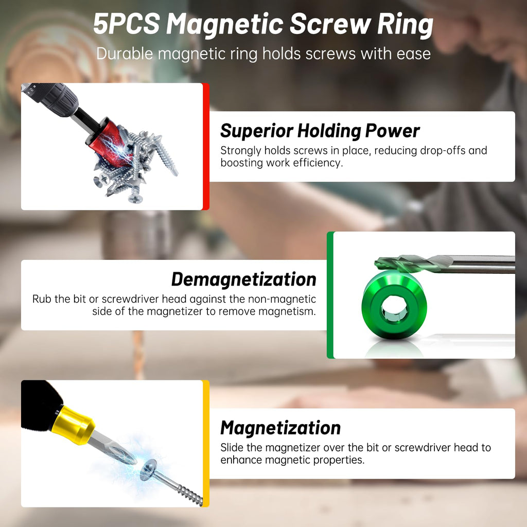 5PCS Magnetic Screw Holder,Strong Screwdriver Head Magnetic Ring,Universal Removable Household Tool Drill Bit Holder for Hex Screwdrivers&Power Bits,Mechanics,Carpenters,Household Repairs
