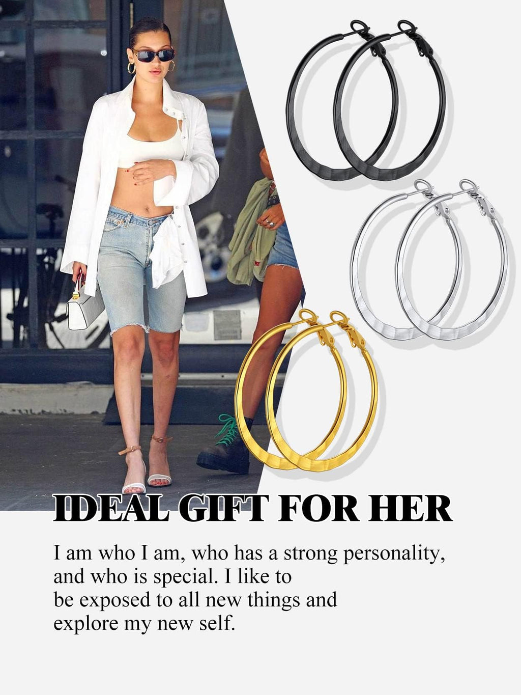 Richsteel Silver 40MM Hammerd Hoop Earrings for Women
