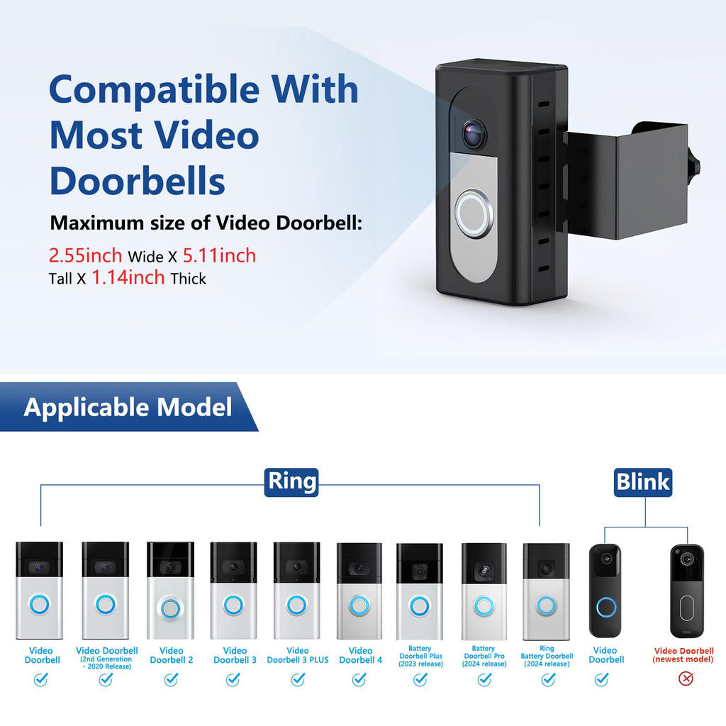 KIMILAR Anti-Theft Video Doorbell Mount Compatible with Ring/Blink Wireless Video Doorbell, Adjustable Mounting Bracket Accessories for Houses, Apartments, Businesses, Not for Blink 2nd Gen