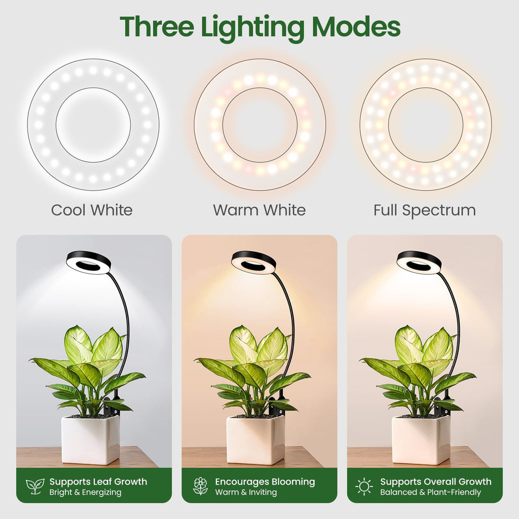 LORDEM Grow Lights for Indoor Plants, 2 in 1 Full Spectrum Plant Light with 360° Gooseneck, 48 LEDs, Auto Timer 6/8/12/16H, 3 Lighting Modes,5 Brightness Levels for Small Plants, 3 Pack Black