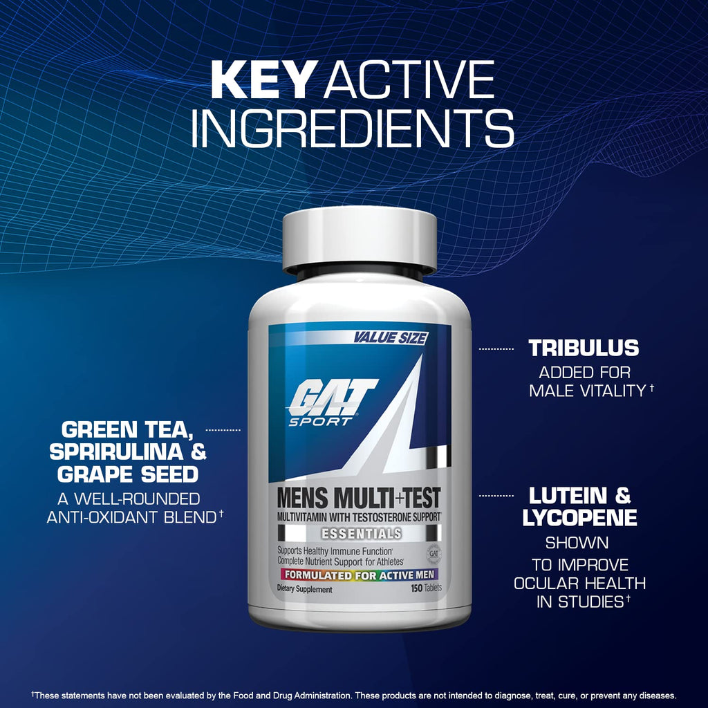 GAT SPORT Men's Multi + Test, Premium Multivitamin Tablets (150 Count)