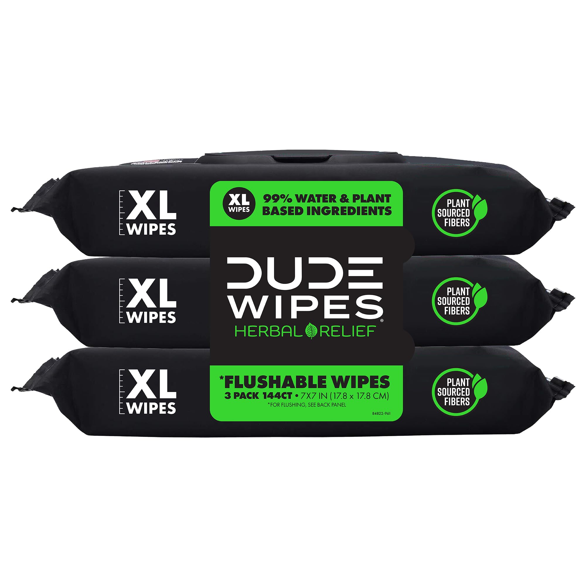 DUDE Wipes Herbal Relief Flushable Wipes - Extra-Large Adult Wet Wipes - 12 Pack (144 Count) - Infused with Soothing Witch Hazel, Geranium Essential Oils, Vitamin E, and Aloe - Septic and Sewer Safe