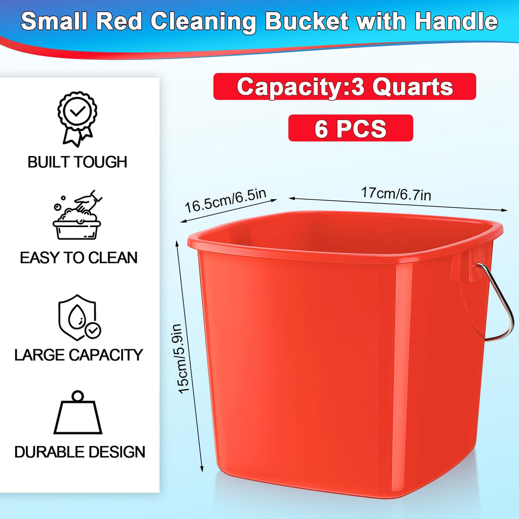 Zhehao 6 Pcs 3 Quart Small Sanitizer Cleaning Bucket, Red